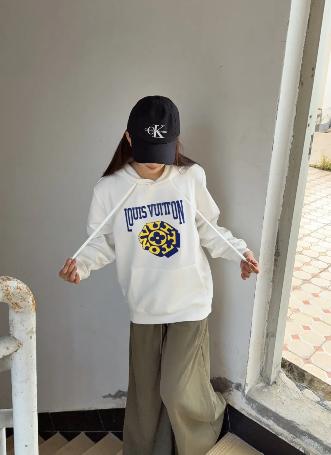 Louis Vuitton/Louis Vuitton 25Fw 3D letter patch hooded sweatshirt